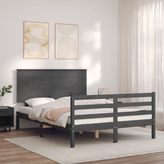 vidaXL Bed Frame with Headboard Grey Small Double Solid Wood