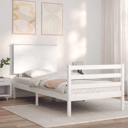 vidaXL Bed Frame with Headboard White 90x200 cm Solid Wood