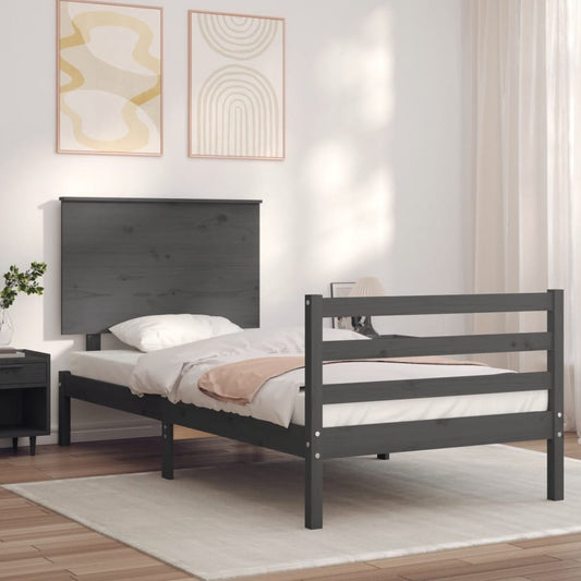 vidaXL Bed Frame with Headboard Grey 100x200 cm Solid Wood