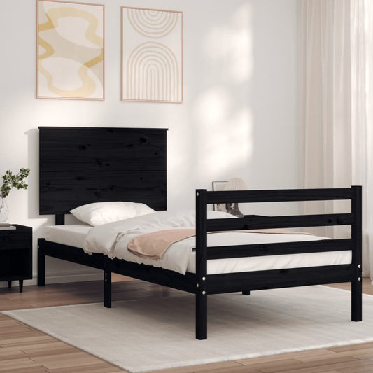vidaXL Bed Frame with Headboard Black 100x200 cm Solid Wood