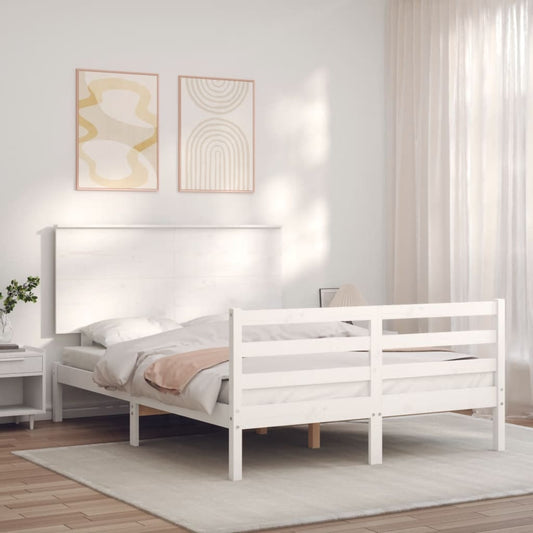 vidaXL Bed Frame with Headboard White 120x200 cm Solid Wood