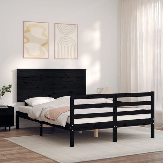 vidaXL Bed Frame with Headboard Black 120x200 cm Solid Wood