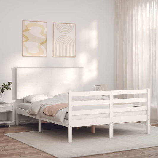 vidaXL Bed Frame with Headboard White 140x200 cm Solid Wood