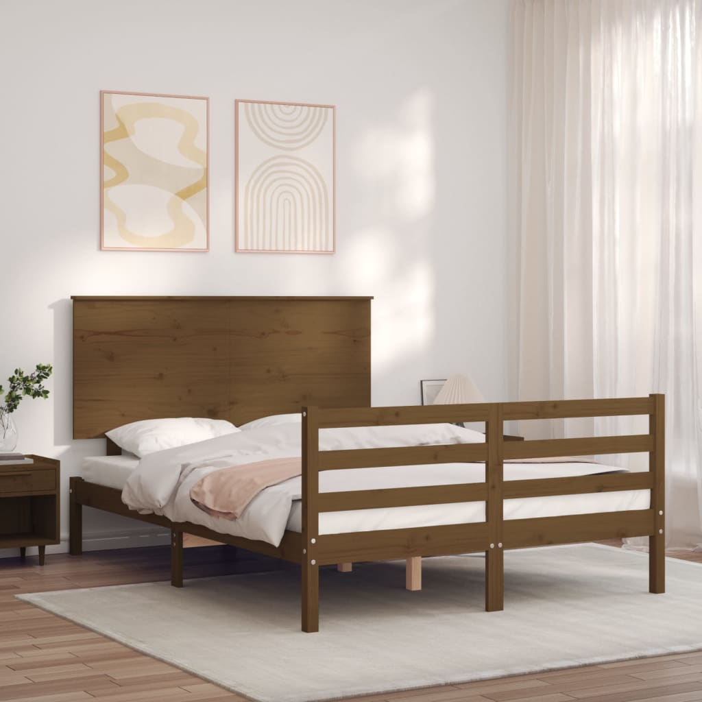 vidaXL Bed Frame with Headboard Honey Brown 140x200 cm Solid Wood