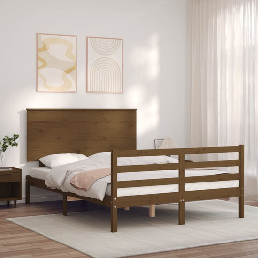 vidaXL Bed Frame with Headboard Honey Brown 140x200 cm Solid Wood