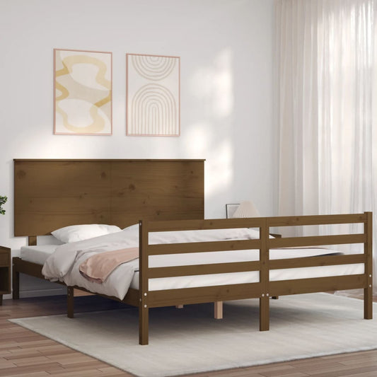 vidaXL Bed Frame with Headboard Honey Brown King Size Solid Wood