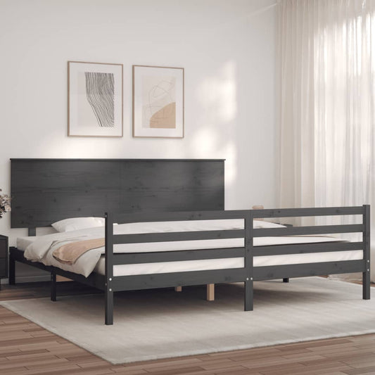 vidaXL Bed Frame with Headboard Grey 200x200 cm Solid Wood