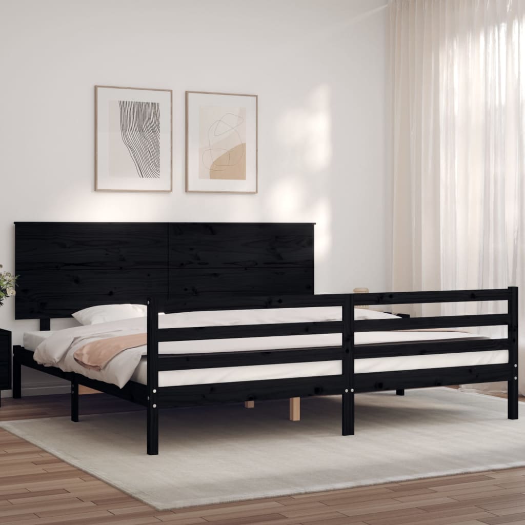 vidaXL Bed Frame with Headboard Black 200x200 cm Solid Wood