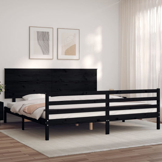 vidaXL Bed Frame with Headboard Black 200x200 cm Solid Wood