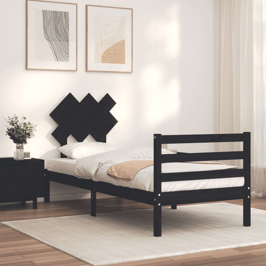 vidaXL Bed Frame with Headboard Black Single Solid Wood