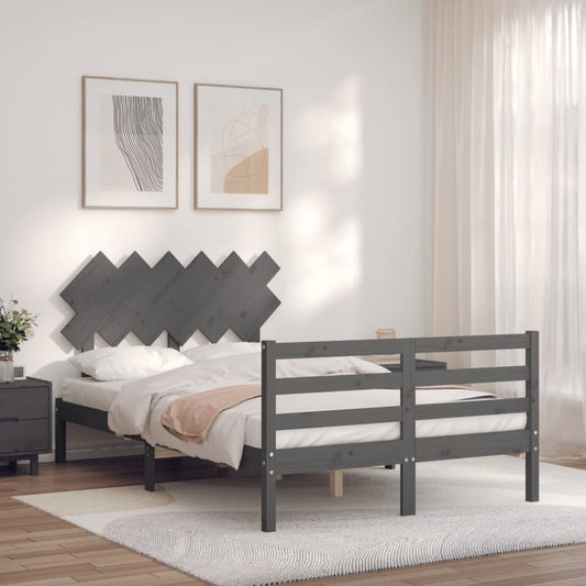 vidaXL Bed Frame with Headboard Grey Small Double Solid Wood