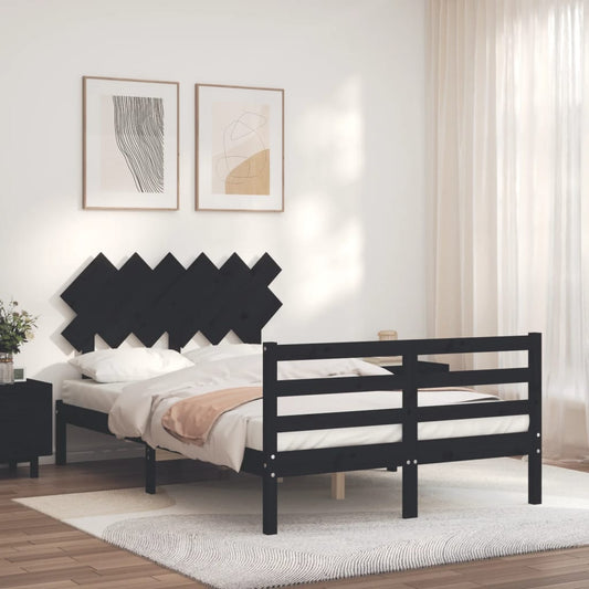 vidaXL Bed Frame with Headboard Black Small Double Solid Wood
