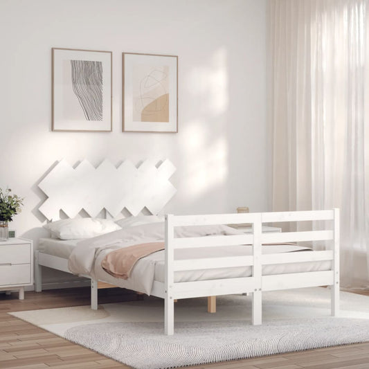 vidaXL Bed Frame with Headboard White Double Solid Wood