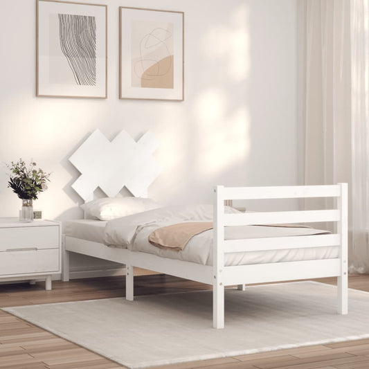 vidaXL Bed Frame with Headboard White 90x200 cm Solid Wood