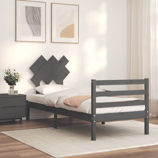 vidaXL Bed Frame with Headboard Grey 90x200 cm Solid Wood