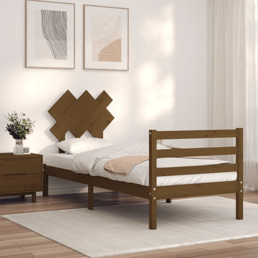 vidaXL Bed Frame with Headboard Honey Brown 90x200 cm Solid Wood