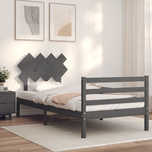 vidaXL Bed Frame with Headboard Grey 100x200 cm Solid Wood