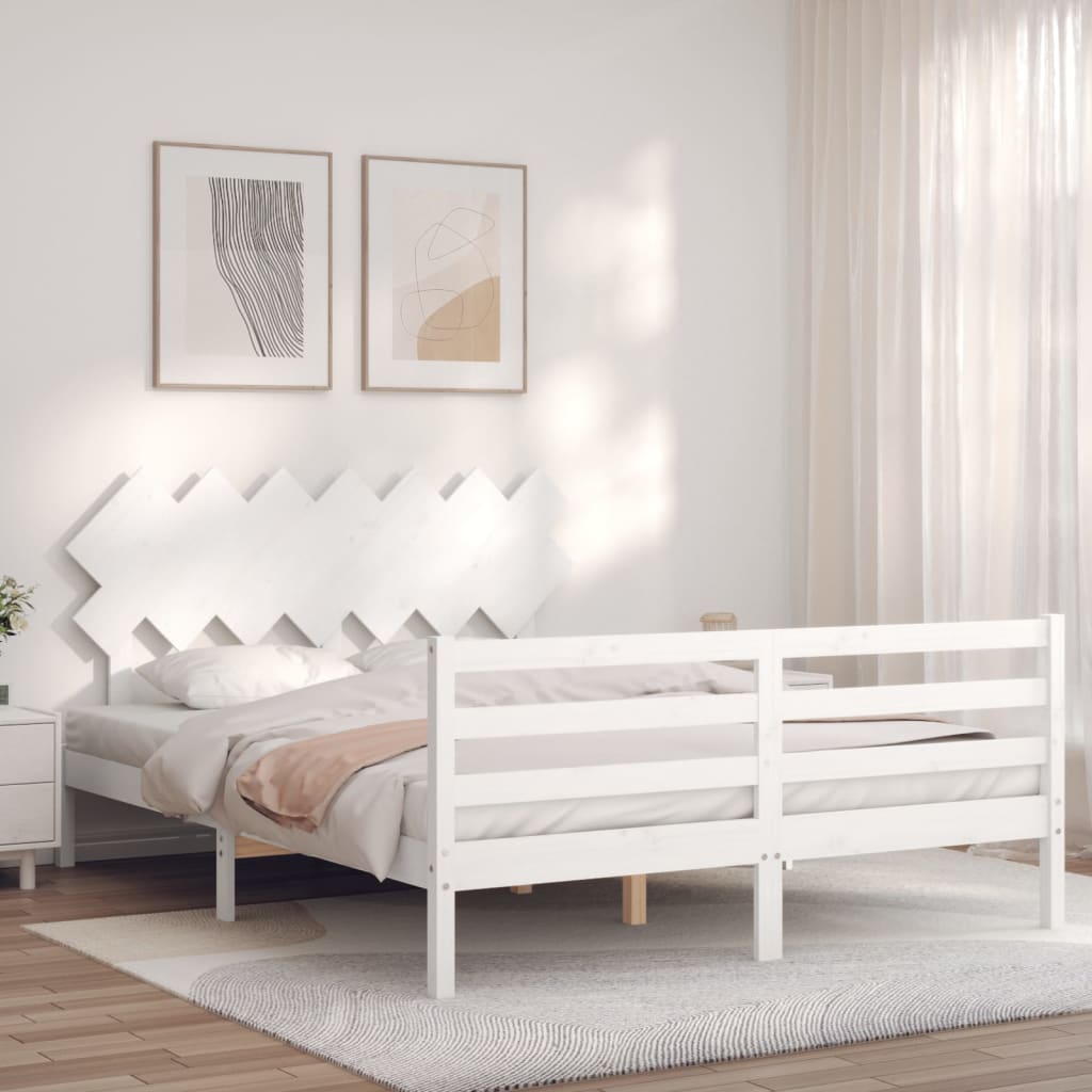 vidaXL Bed Frame with Headboard White 140x200 cm Solid Wood