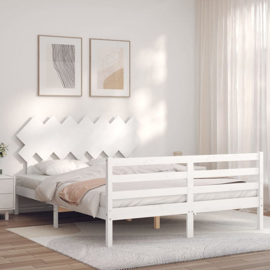 vidaXL Bed Frame with Headboard White 140x200 cm Solid Wood