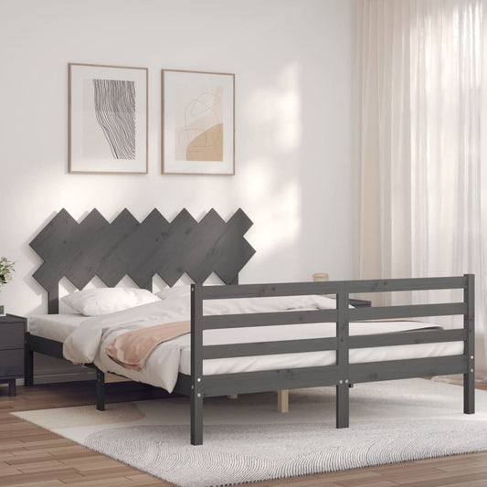 vidaXL Bed Frame with Headboard Grey 140x200 cm Solid Wood