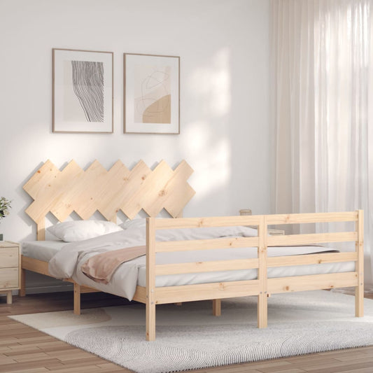 vidaXL Bed Frame with Headboard King Size Solid Wood