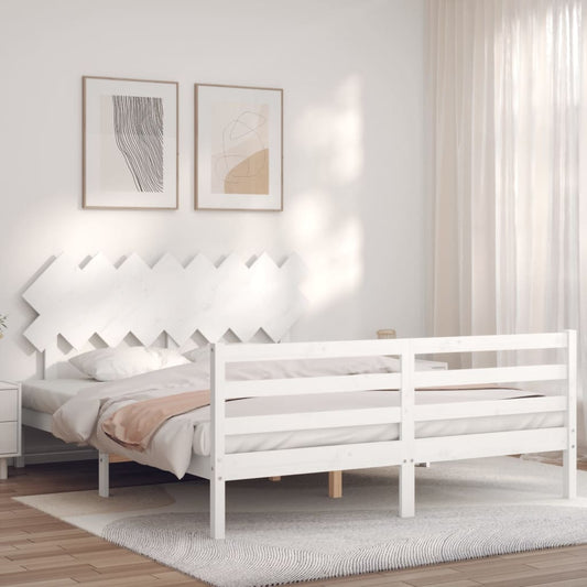 vidaXL Bed Frame with Headboard White 160x200 cm Solid Wood