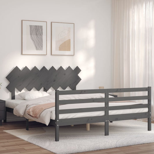 vidaXL Bed Frame with Headboard Grey 160x200 cm Solid Wood