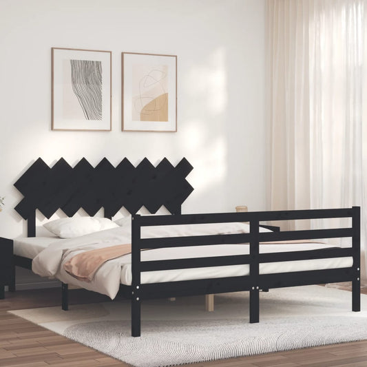 vidaXL Bed Frame with Headboard Black 160x200 cm Solid Wood