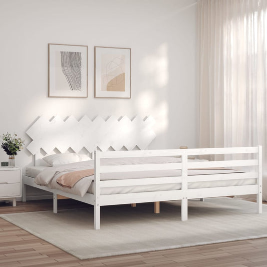 vidaXL Bed Frame with Headboard White Super King Size Solid Wood