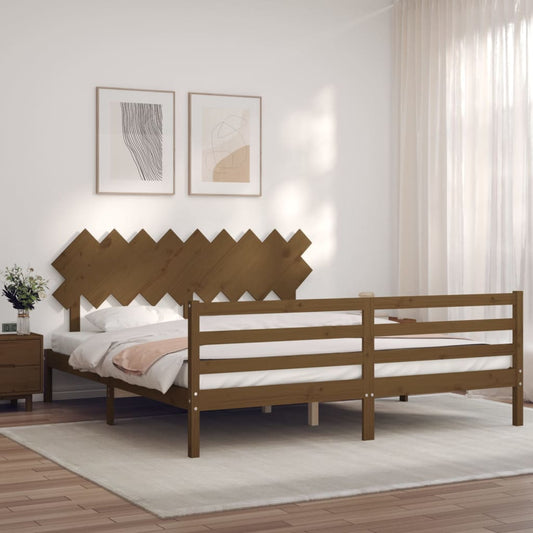 vidaXL Bed Frame with Headboard Honey Brown Super King Size Solid Wood