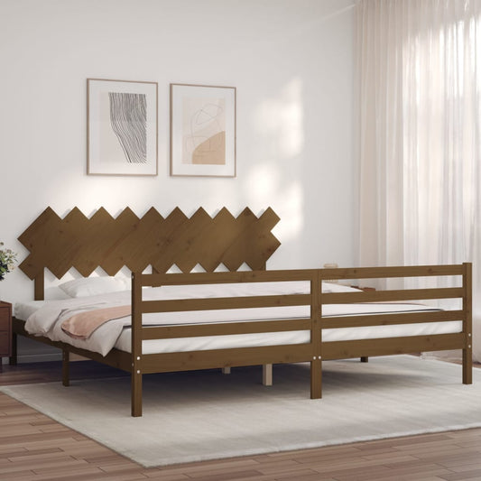vidaXL Bed Frame with Headboard Honey Brown 200x200 cm Solid Wood
