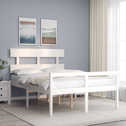 vidaXL Bed Frame with Headboard White Double Solid Wood