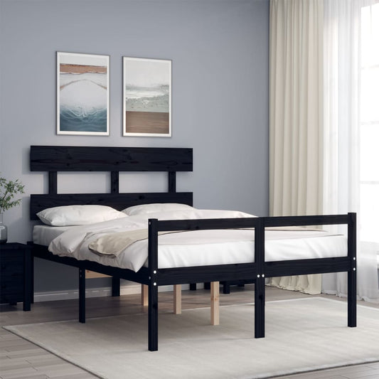 vidaXL Bed Frame with Headboard Black 140x190 cm Solid Wood