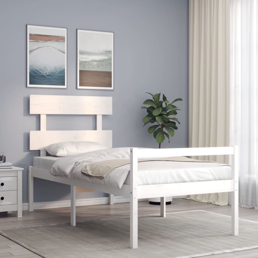 vidaXL Bed Frame with Headboard White 90x200 cm Solid Wood