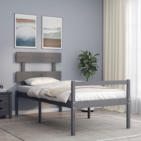 vidaXL Bed Frame with Headboard Grey 90x200 cm Solid Wood