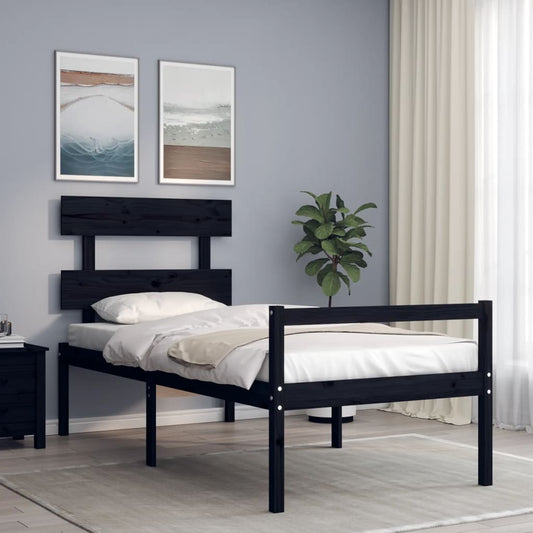 vidaXL Bed Frame with Headboard Black 90x200 cm Solid Wood