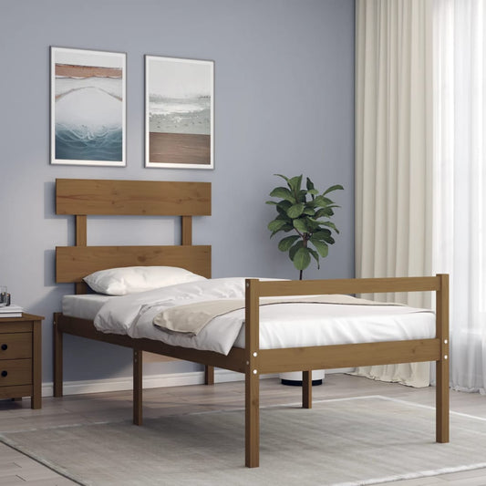 vidaXL Bed Frame with Headboard Honey Brown 100x200 cm Solid Wood