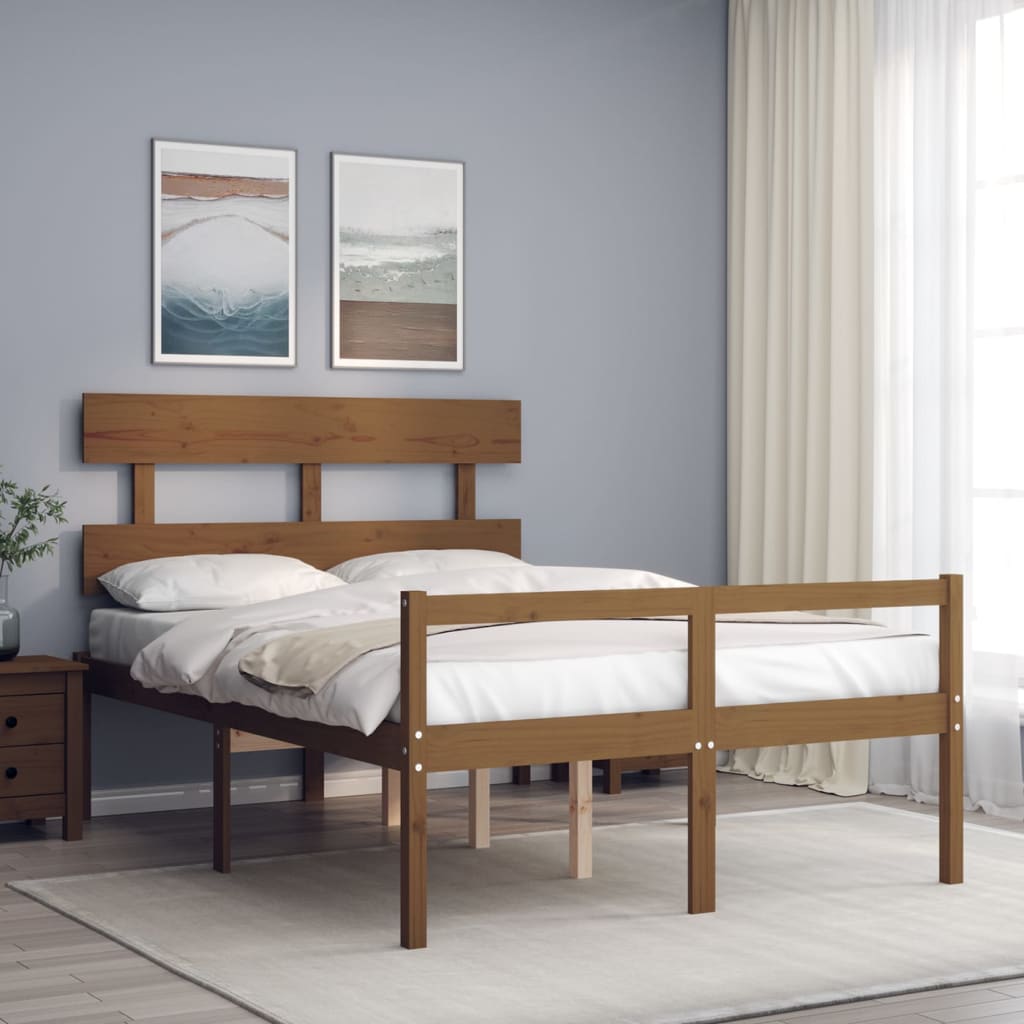 vidaXL Bed Frame with Headboard Honey Brown 120x200 cm Solid Wood