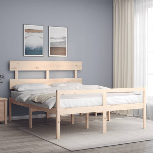 vidaXL Bed Frame with Headboard King Size Solid Wood
