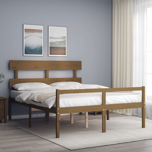 vidaXL Bed Frame with Headboard Honey Brown King Size Solid Wood