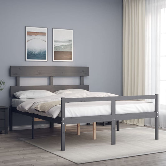 vidaXL Bed Frame with Headboard Grey 160x200 cm Solid Wood