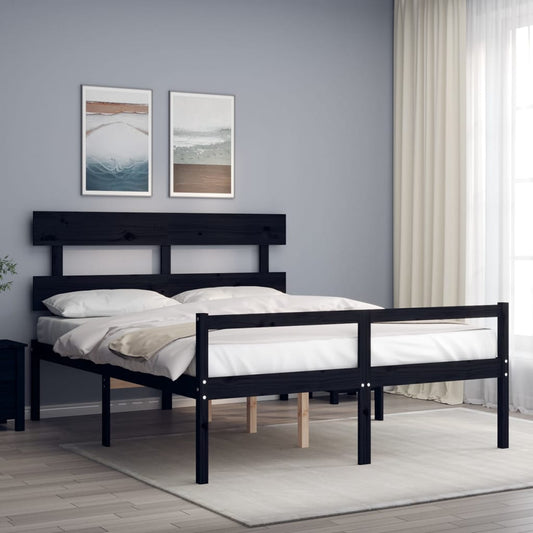 vidaXL Bed Frame with Headboard Black 160x200 cm Solid Wood