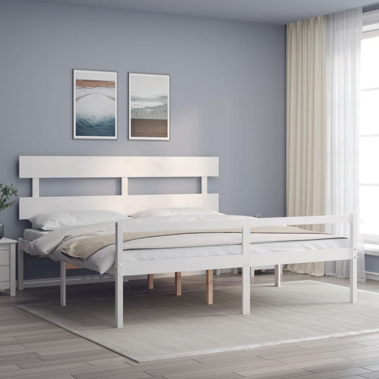 vidaXL Bed Frame with Headboard White Super King Size Solid Wood