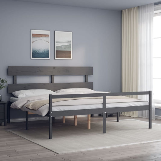 vidaXL Bed Frame with Headboard Grey 200x200 cm Solid Wood