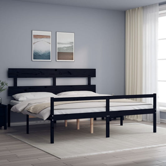 vidaXL Bed Frame with Headboard Black 200x200 cm Solid Wood