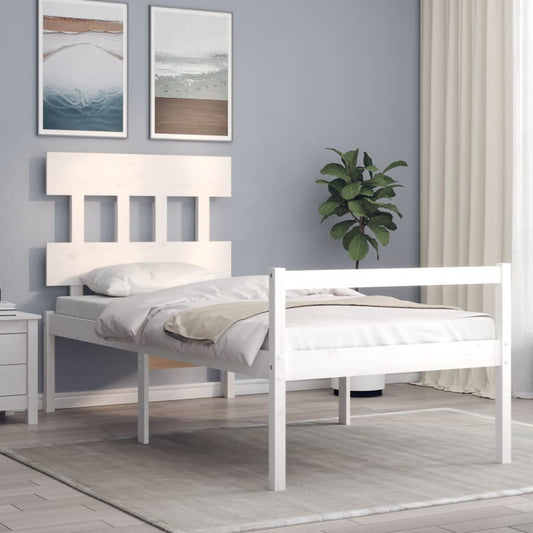vidaXL Bed Frame with Headboard White Single Solid Wood