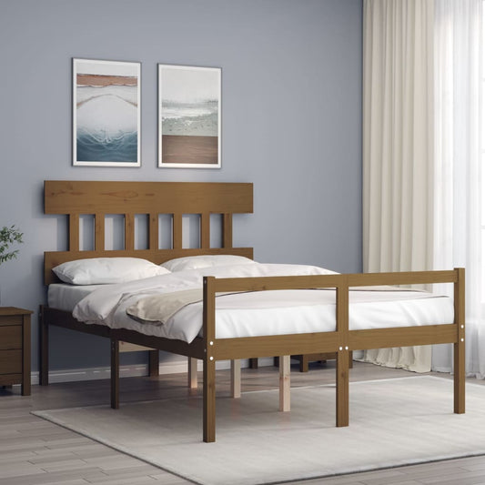 vidaXL Bed Frame with Headboard Honey Brown Small Double Solid Wood