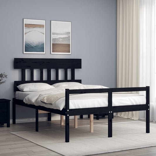 vidaXL Bed Frame with Headboard Black Small Double Solid Wood