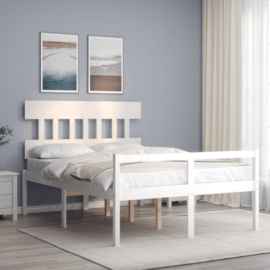 vidaXL Bed Frame with Headboard White Double Solid Wood