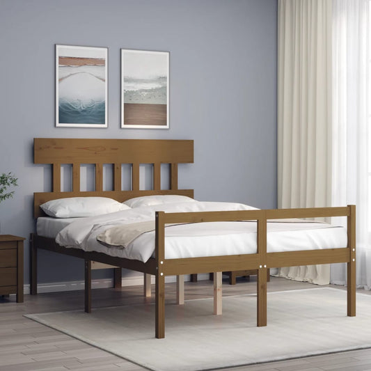 vidaXL Bed Frame with Headboard Honey Brown Double Solid Wood